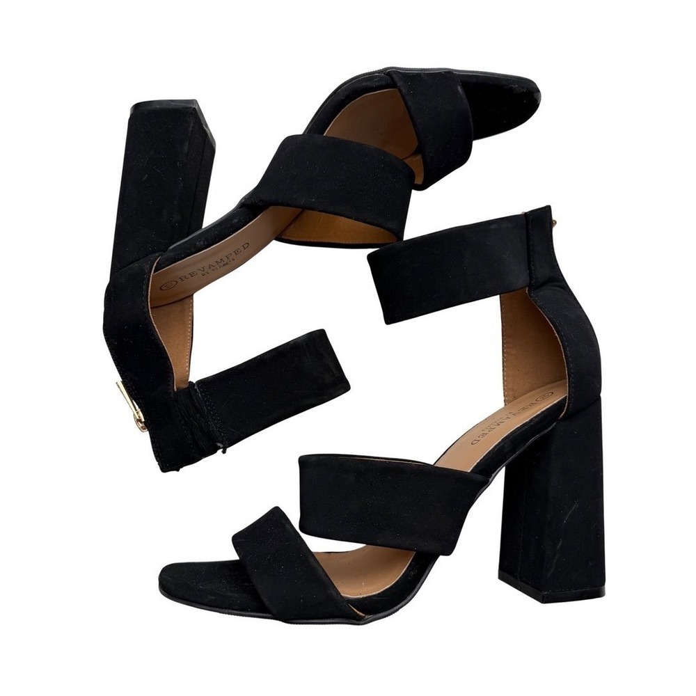 2 Pairs Sz 10 Shoes ~Revamped Black Block Heel Sandals + Blue Platorm Slip On's